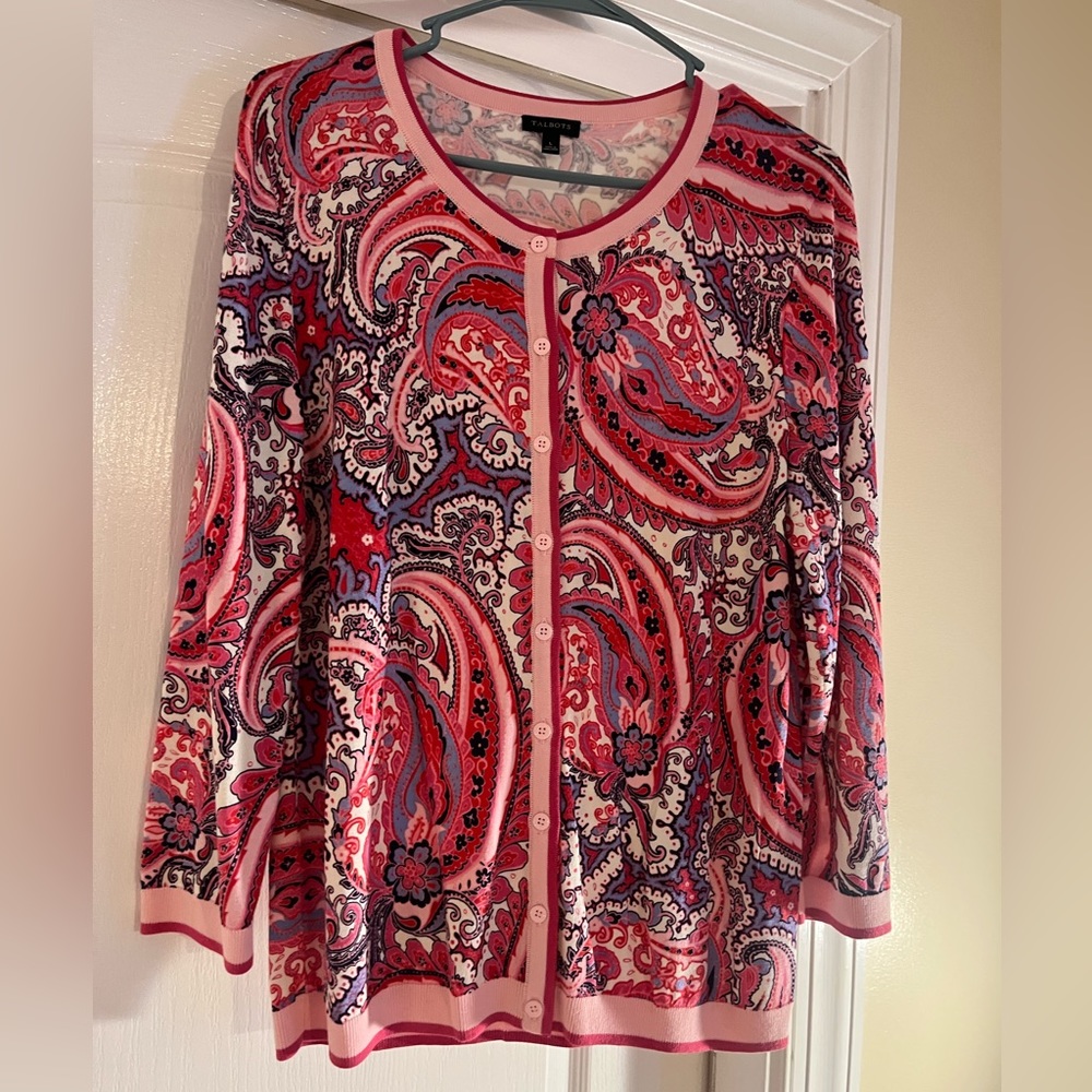 Talbots Pink Paisley Cardigan Size L